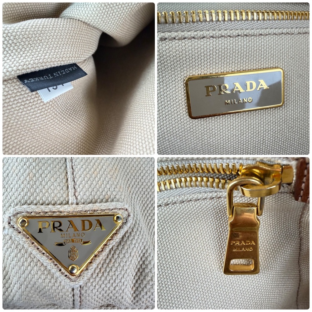 Prada Canapa Large Beige Canvas Tote Bag Gold Hardware - Picture 14 of 15